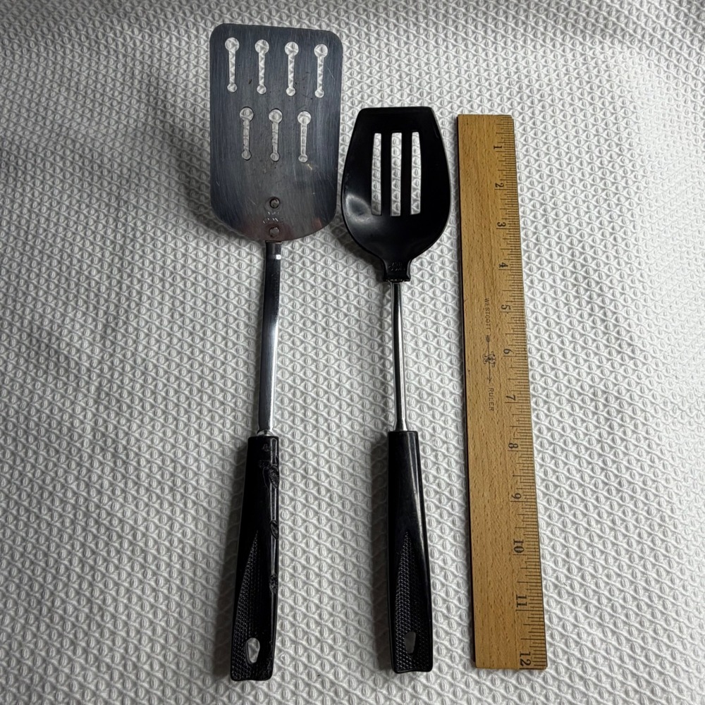 VTG EKCO Spatula Set Stainless Steel Slotted Turner & Nylon Spatula USA Black